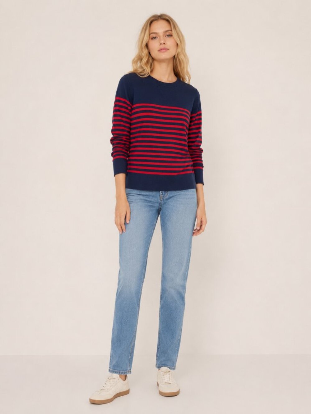 Banana Republic Banded Stripe Crew Neck Sweater Long Sleeve Navy Red XS #A3646